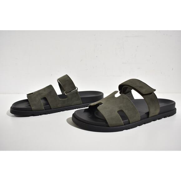 Hermes Chypre Sandal Vert Foret Green Black H Logo Slide Slip On Flop Flat 44 11 - Picture 9 of 12